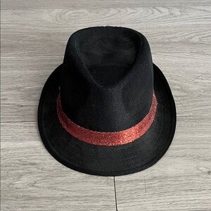Black Fedora with Glittery Red Band